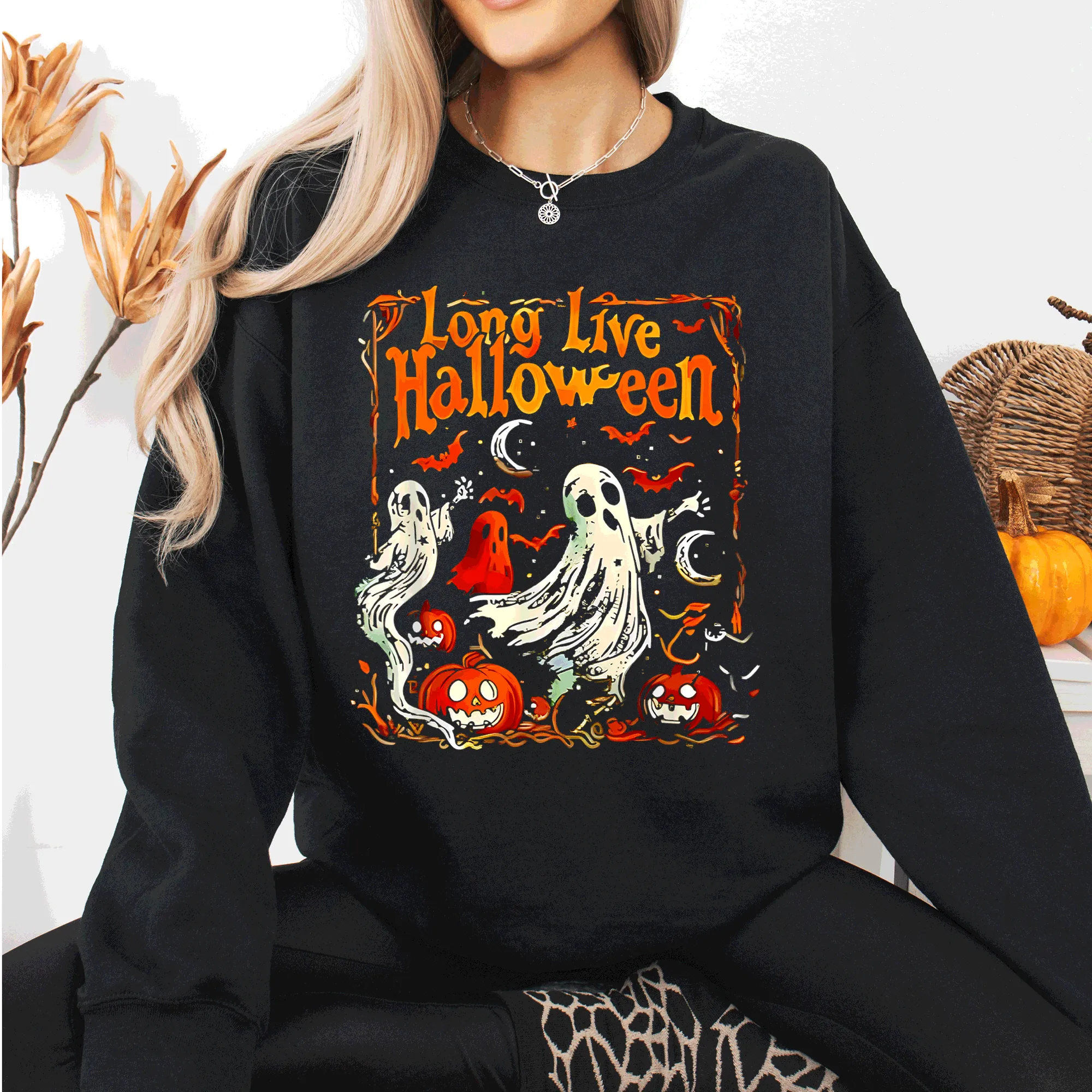 Long Live Halloween, Pumpkin, Classic, Vintage, Ghosts Sweatshirt sold by Refinery Number One