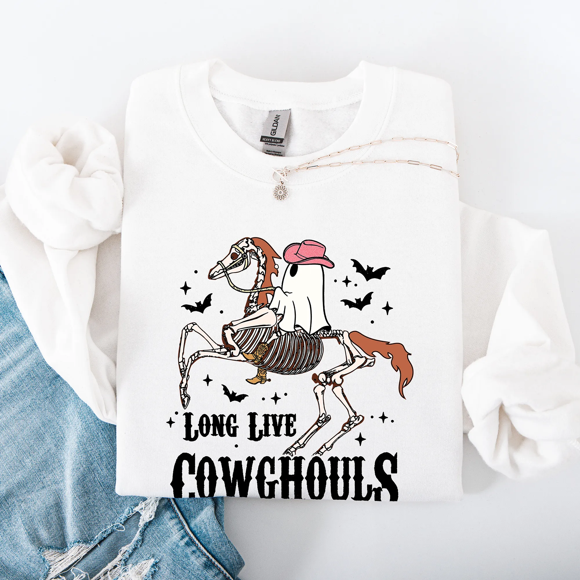 Long Live Cowghouls, Skeleton, Ghost, Horse, Halloween Sweatshirt sold by Refinery Number One product image thumbnail 5