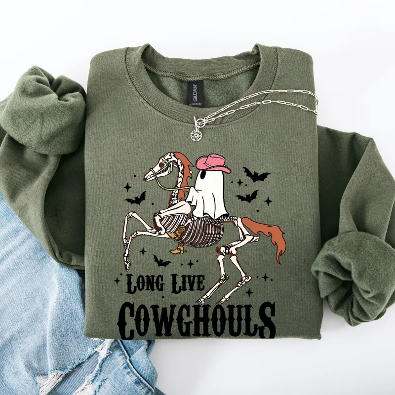 Long Live Cowghouls, Skeleton, Ghost, Horse, Halloween Sweatshirt sold by Refinery Number One