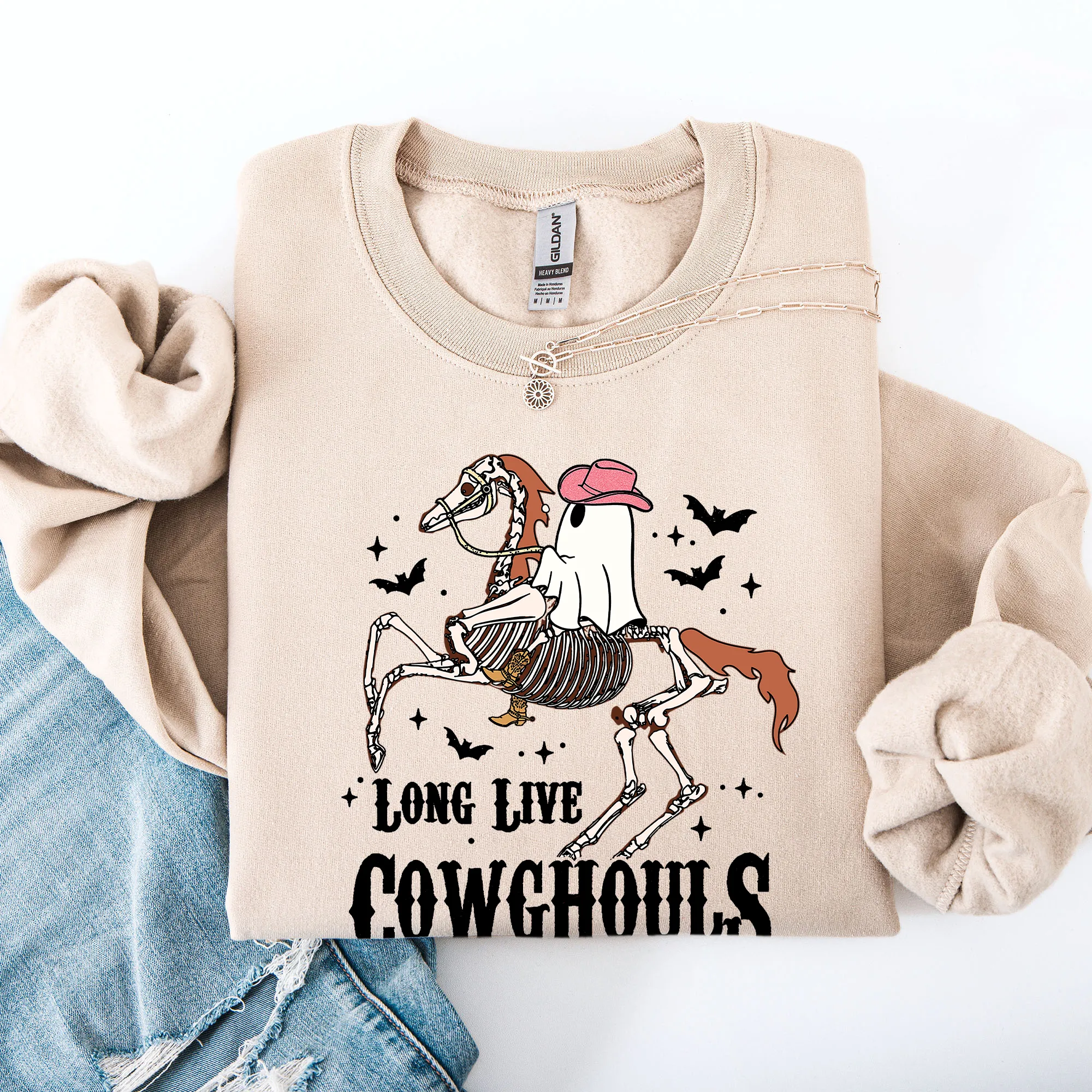 Long Live Cowghouls, Skeleton, Ghost, Horse, Halloween Sweatshirt sold by Refinery Number One product image thumbnail 2