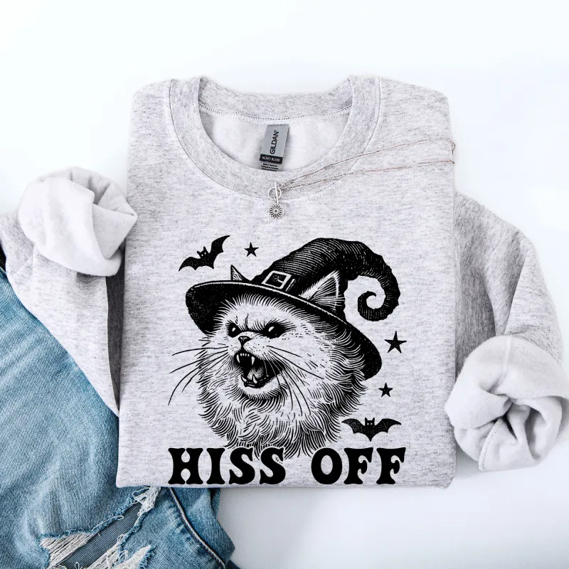 Hiss Off, Cat, Halloween Witch, Funny, Graphic, Trendy Sweatshirt sold by Refinery Number One