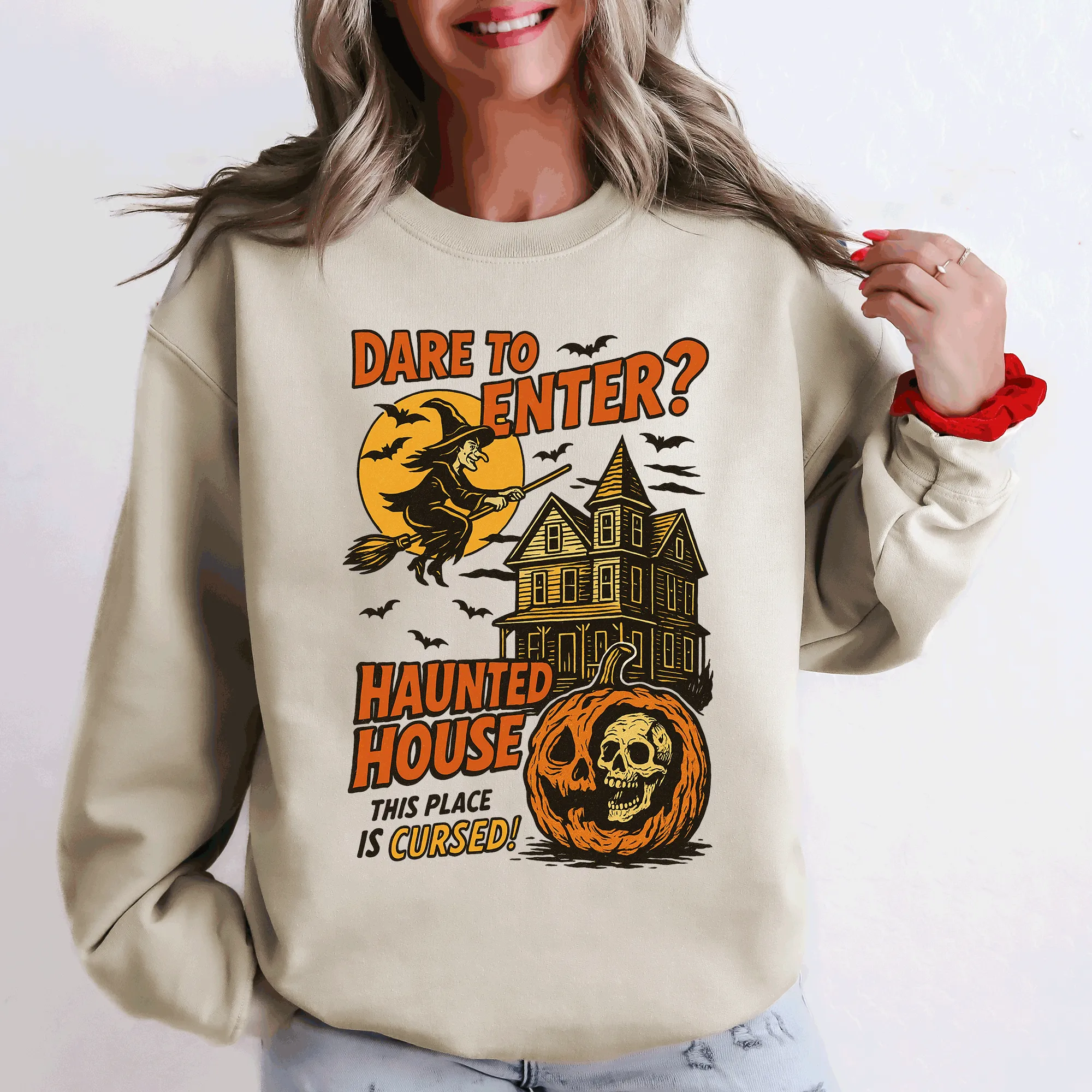 Haunted House, Halloween, Retro, Spooky, Witch Sweatshirt sold by Refinery Number One product image thumbnail 2