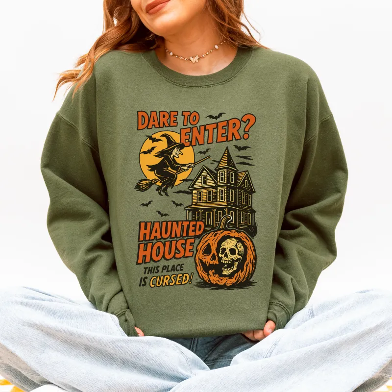 Haunted House, Halloween, Retro, Spooky, Witch Sweatshirt made by Refinery Number One