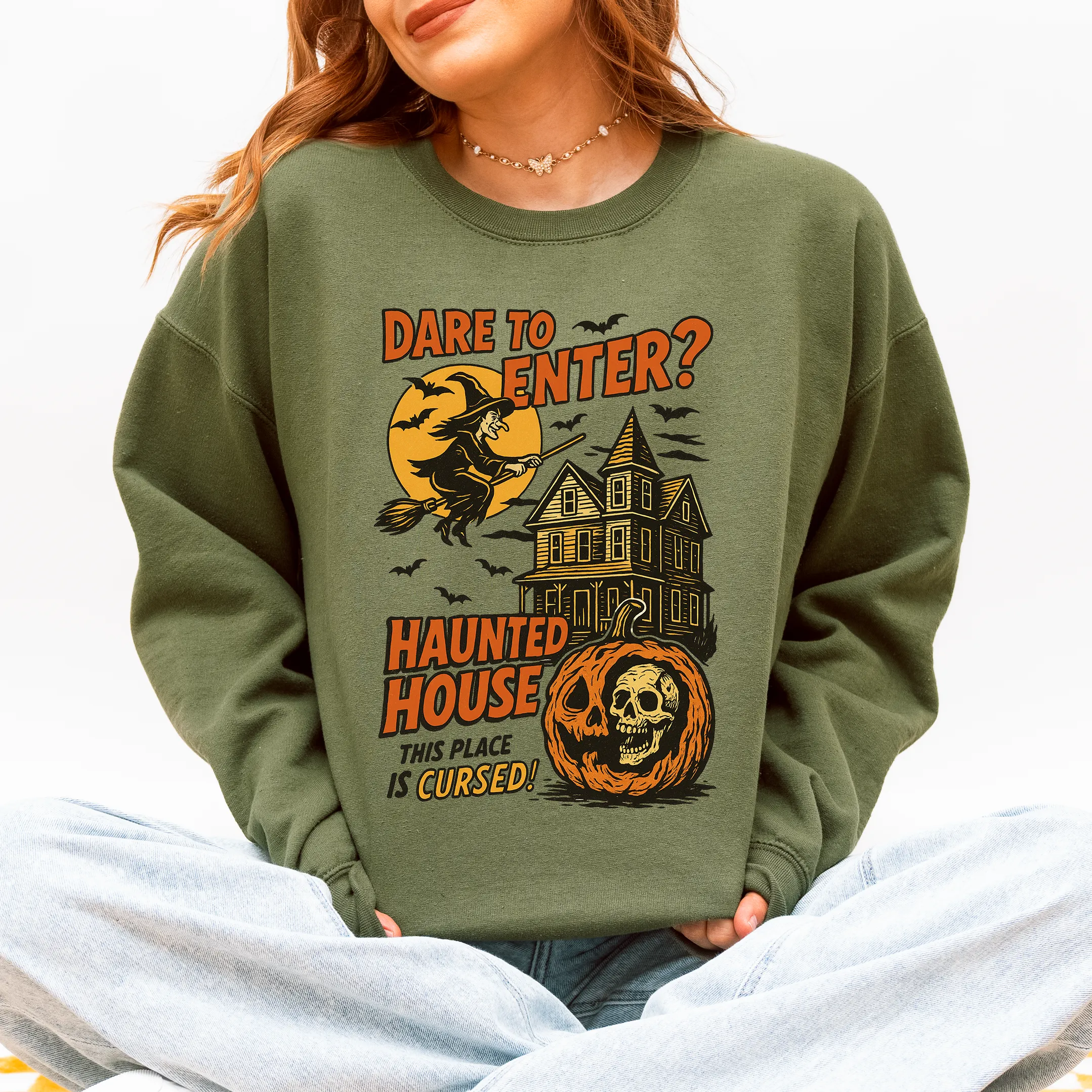 Haunted House, Halloween, Retro, Spooky, Witch Sweatshirt sold by Refinery Number One