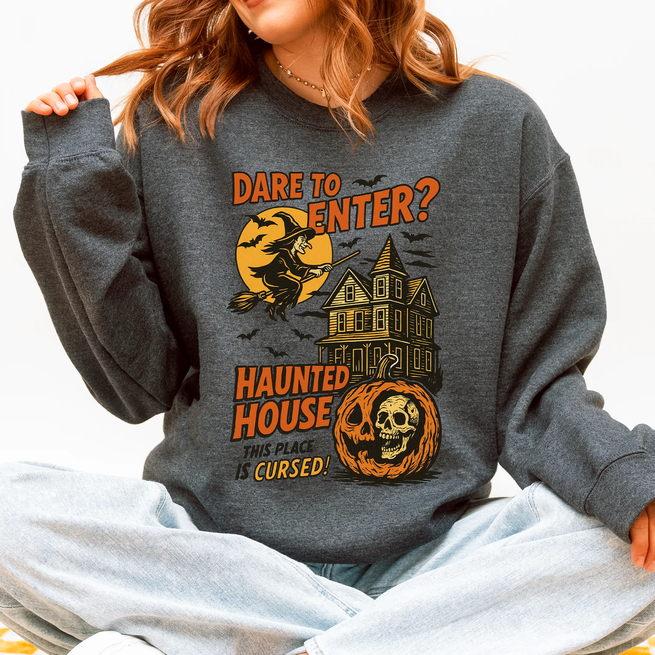 Haunted House, Halloween, Retro, Spooky, Witch Sweatshirt sold by Refinery Number One product image thumbnail 3