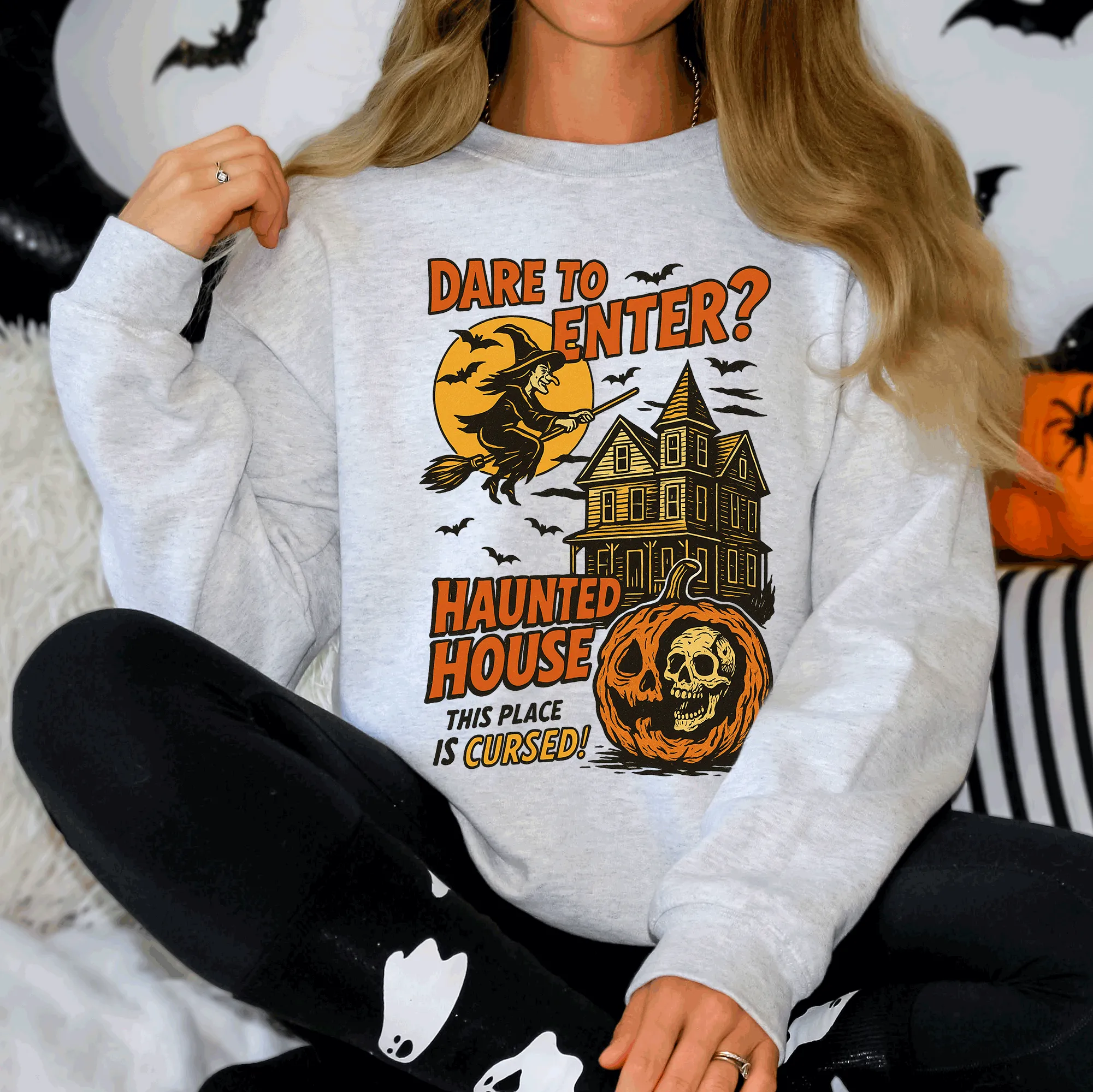 Haunted House, Halloween, Retro, Spooky, Witch Sweatshirt sold by Refinery Number One product image thumbnail 4