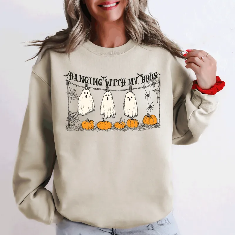 Hanging With My Boos, Ghosts, Halloween, Funny, Pumpkins Sweatshirt sold by Refinery Number One