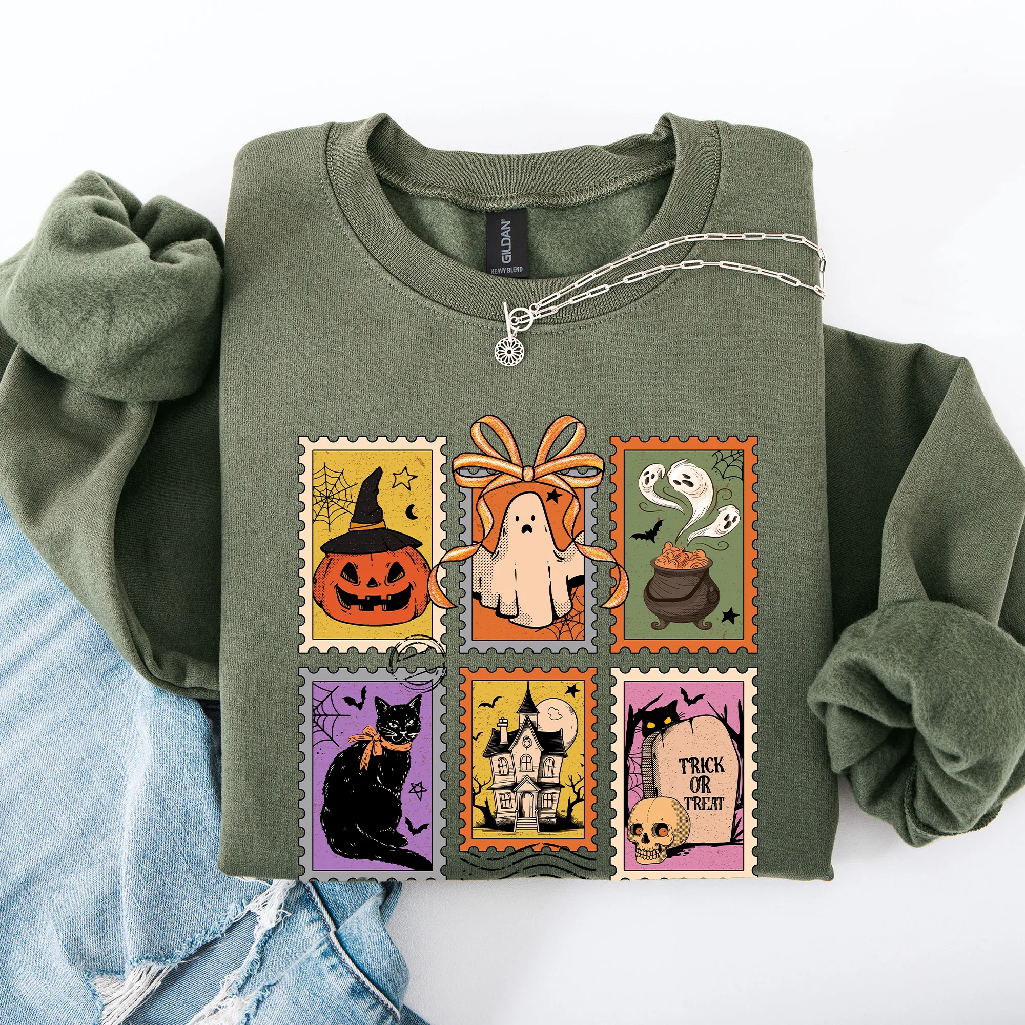 Halloween, Ghost, Black Cat, Pumpkin, Witch, Classic Sweatshirt sold by Refinery Number One