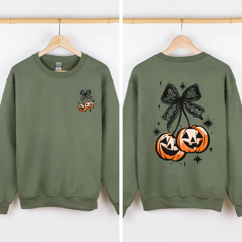 Halloween Cherry Pumpkins, Cute, Front and Back Sweatshirt sold by Refinery Number One