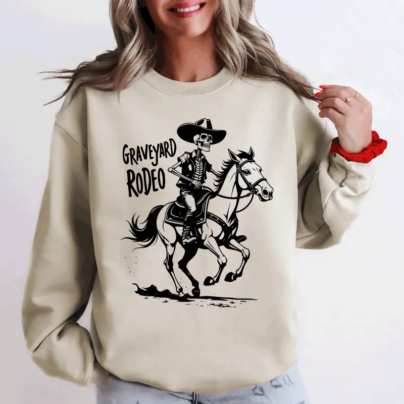 Graveyard Rodeo, Cowboy Skeleton, Halloween Sweatshirt sold by Refinery Number One