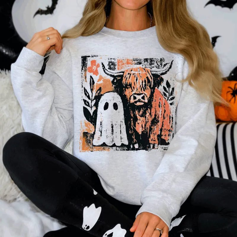 Ghost and Cow, Cute, Autumn, Halloween, Spooky, Fall Sweatshirt sold by Refinery Number One