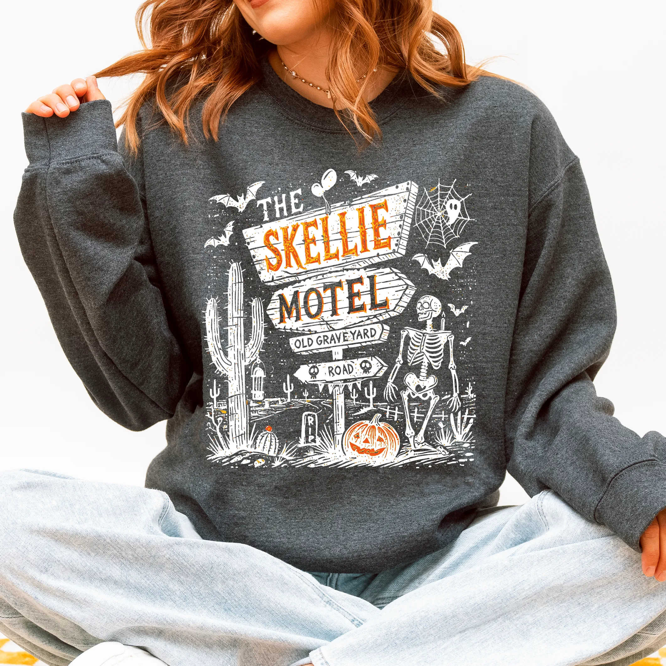 The Skellie Motel, Skeleton, Halloween Sweatshirt sold by Refinery Number One product image thumbnail 4