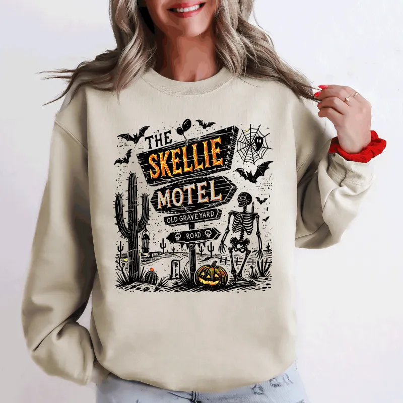 The Skellie Motel, Skeleton, Halloween Sweatshirt sold by Refinery Number One