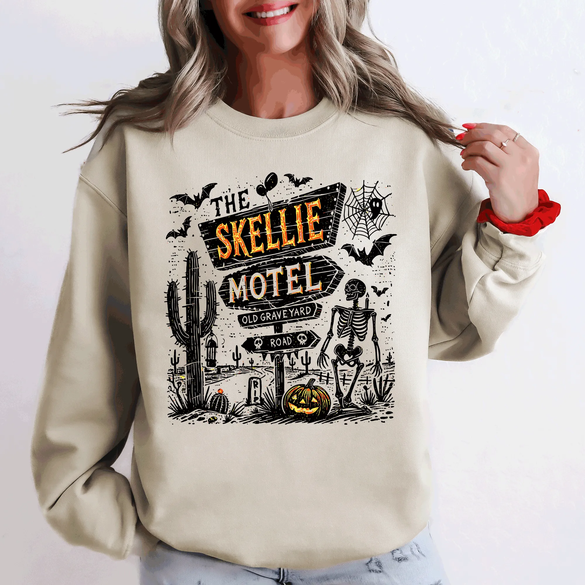 The Skellie Motel, Skeleton, Halloween Sweatshirt sold by Refinery Number One