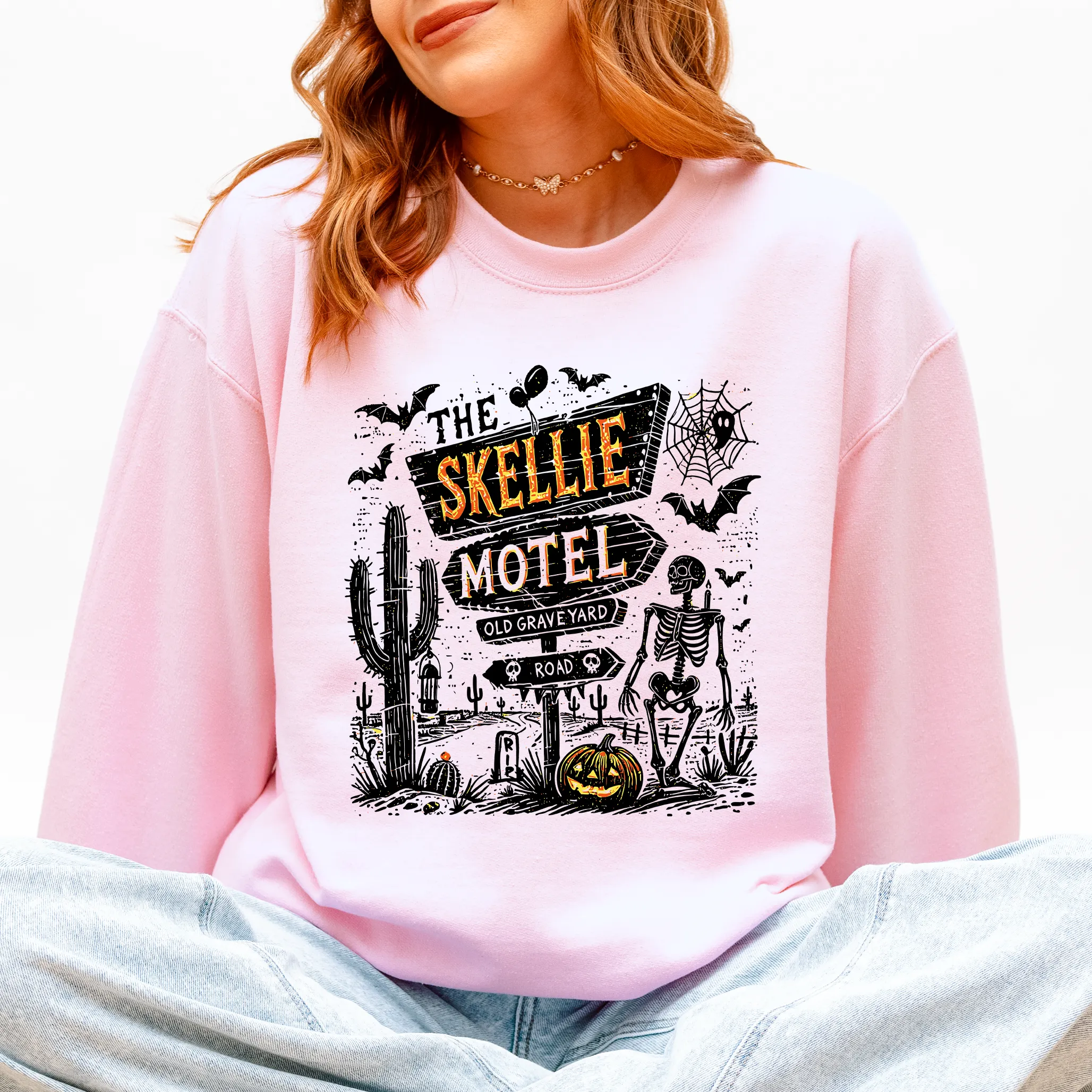 The Skellie Motel, Skeleton, Halloween Sweatshirt sold by Refinery Number One product image thumbnail 3