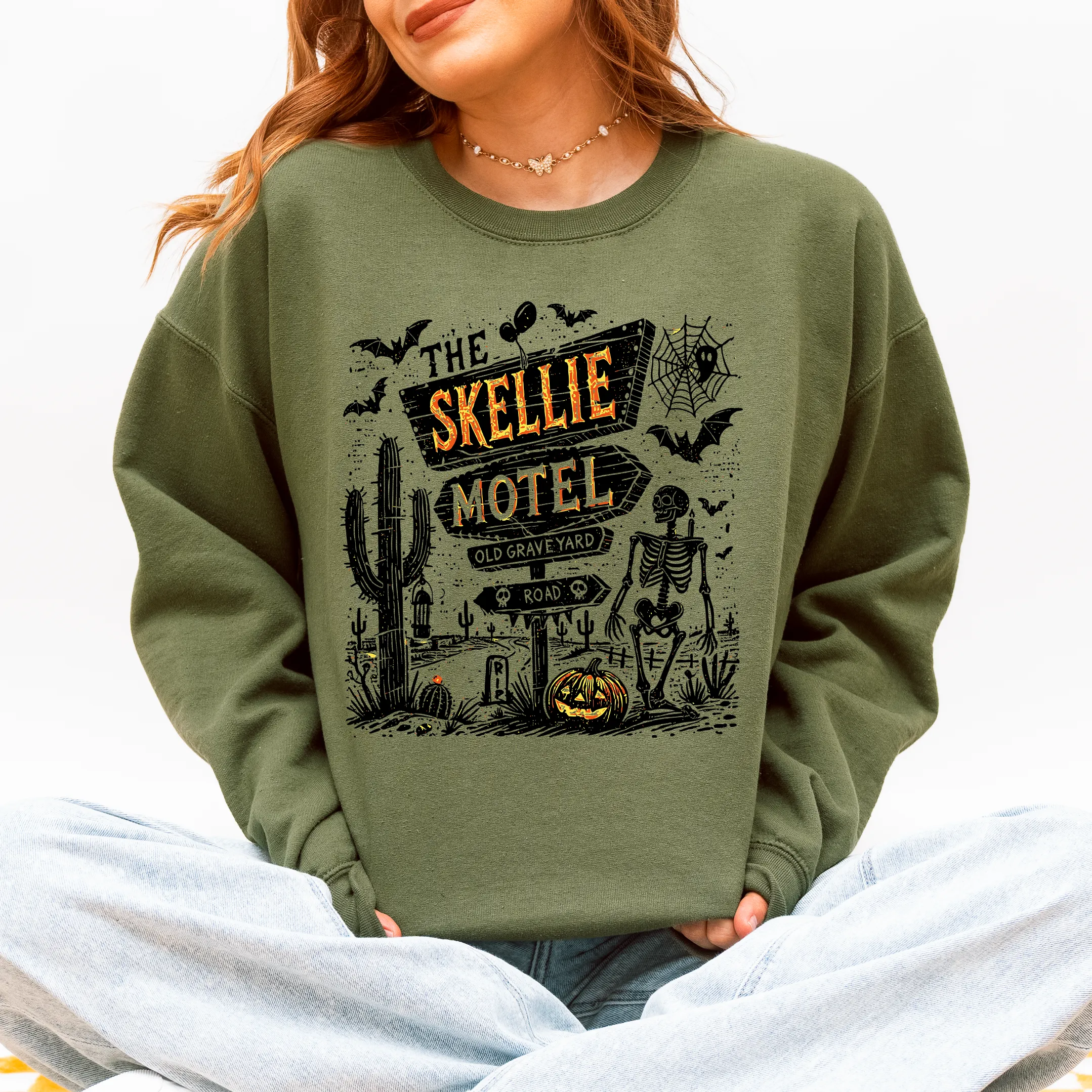 The Skellie Motel, Skeleton, Halloween Sweatshirt sold by Refinery Number One product image thumbnail 5