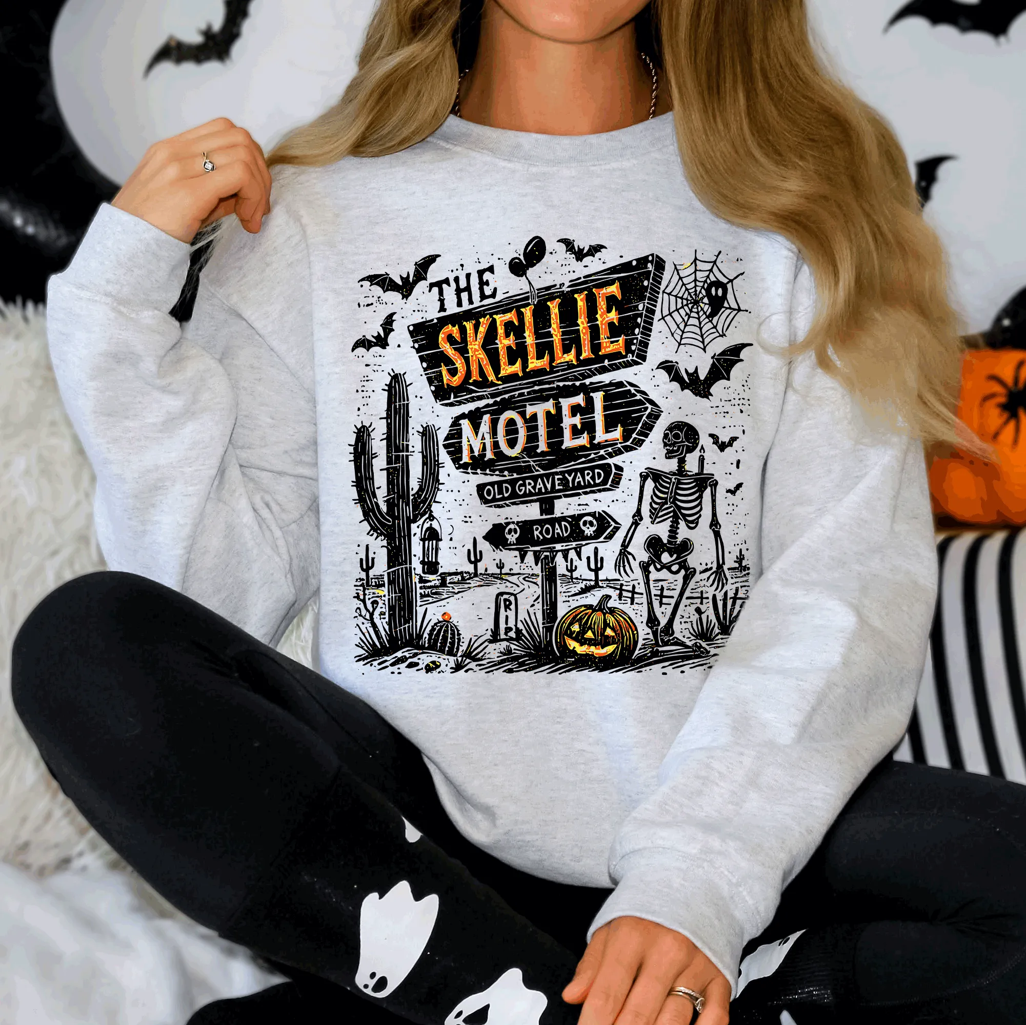 The Skellie Motel, Skeleton, Halloween Sweatshirt sold by Refinery Number One product image thumbnail 2