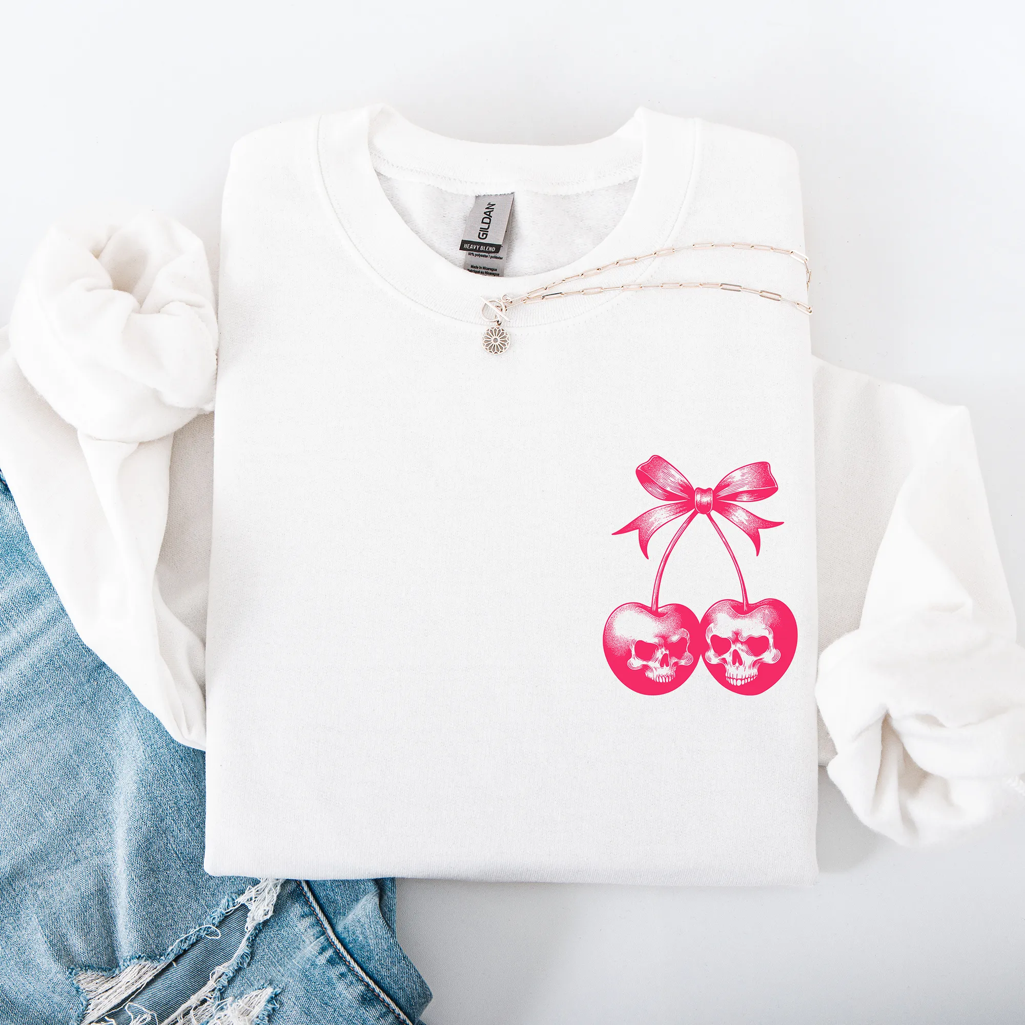 Spooky Skull Cherries, Coquette, Halloween, Skeleton Sweatshirt sold by Refinery Number One