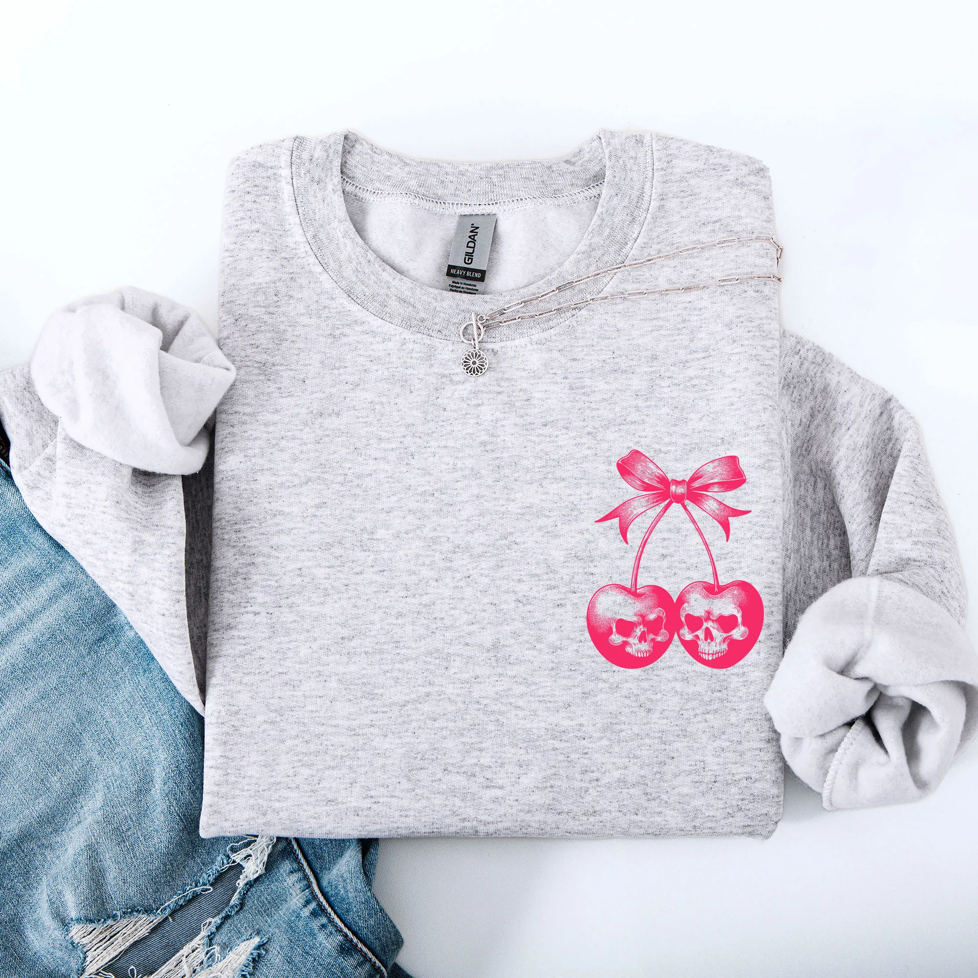 Spooky Skull Cherries, Coquette, Halloween, Skeleton Sweatshirt sold by Refinery Number One product image thumbnail 3