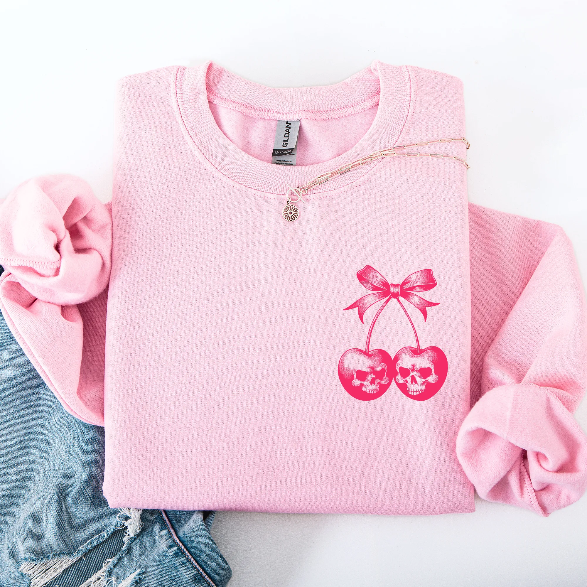 Spooky Skull Cherries, Coquette, Halloween, Skeleton Sweatshirt sold by Refinery Number One product image thumbnail 2