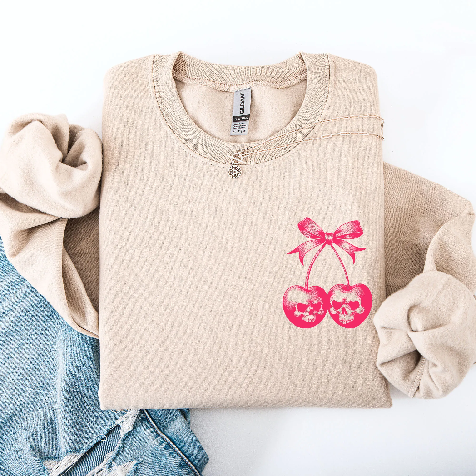 Spooky Skull Cherries, Coquette, Halloween, Skeleton Sweatshirt sold by Refinery Number One product image thumbnail 5