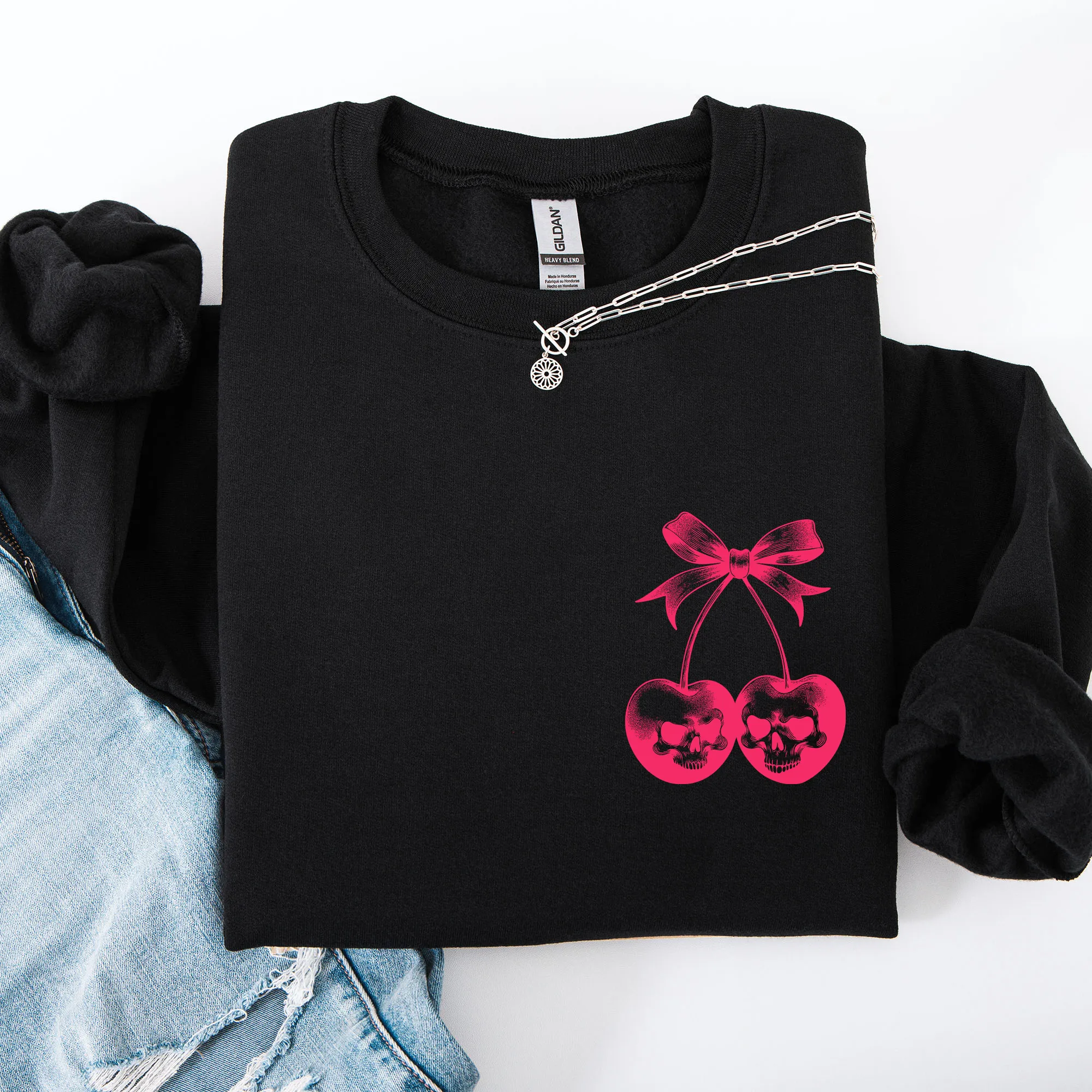 Spooky Skull Cherries, Coquette, Halloween, Skeleton Sweatshirt sold by Refinery Number One product image thumbnail 4