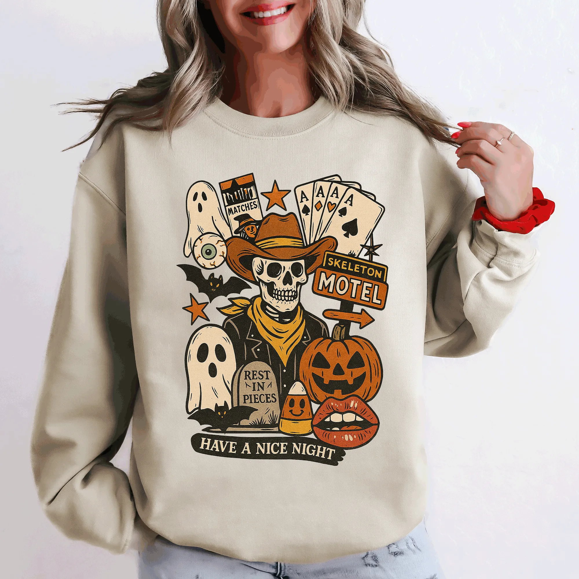 Retro Skeleton Motel, Classic, Vintage Halloween Sweatshirt sold by Refinery Number One product image thumbnail 2