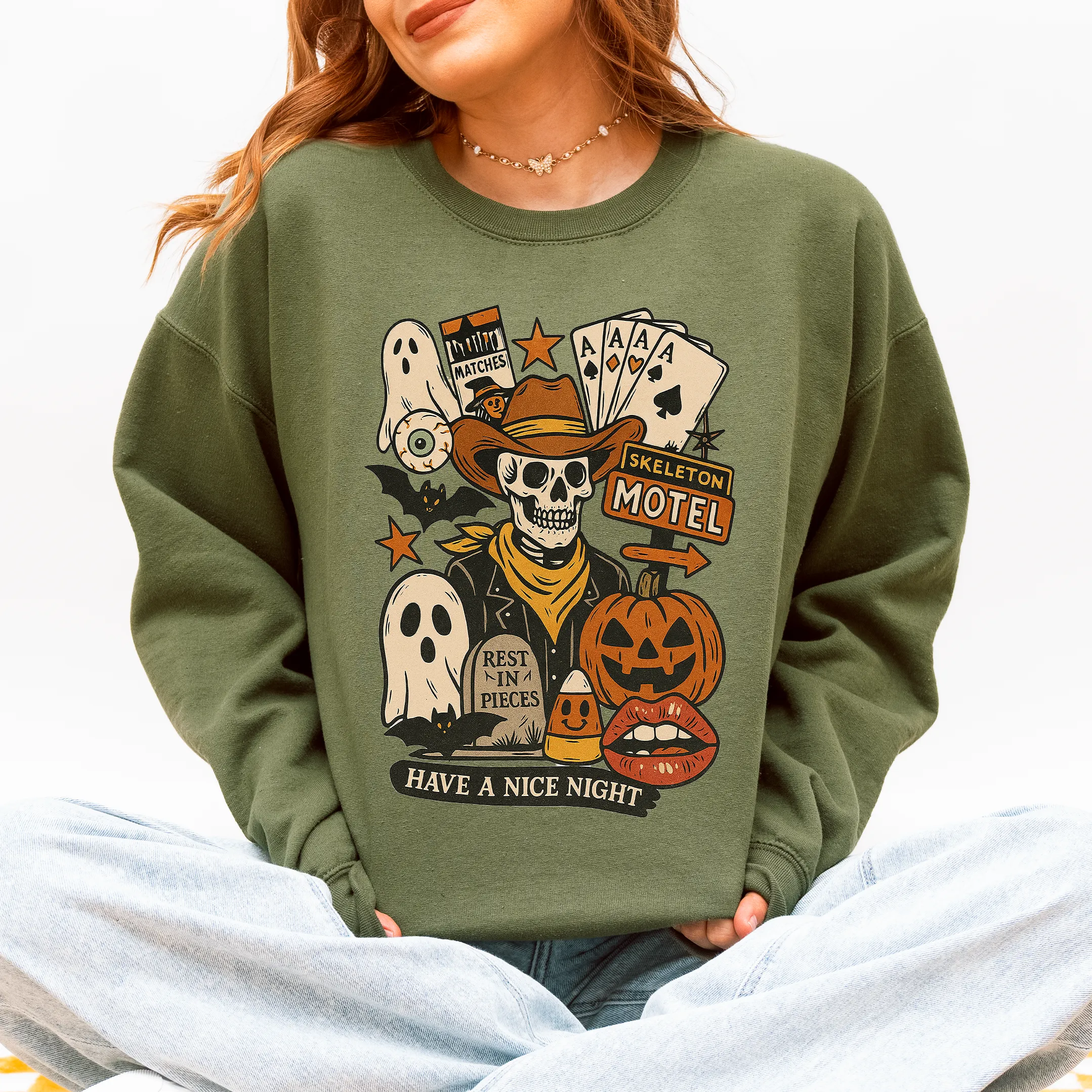 Retro Skeleton Motel, Classic, Vintage Halloween Sweatshirt sold by Refinery Number One