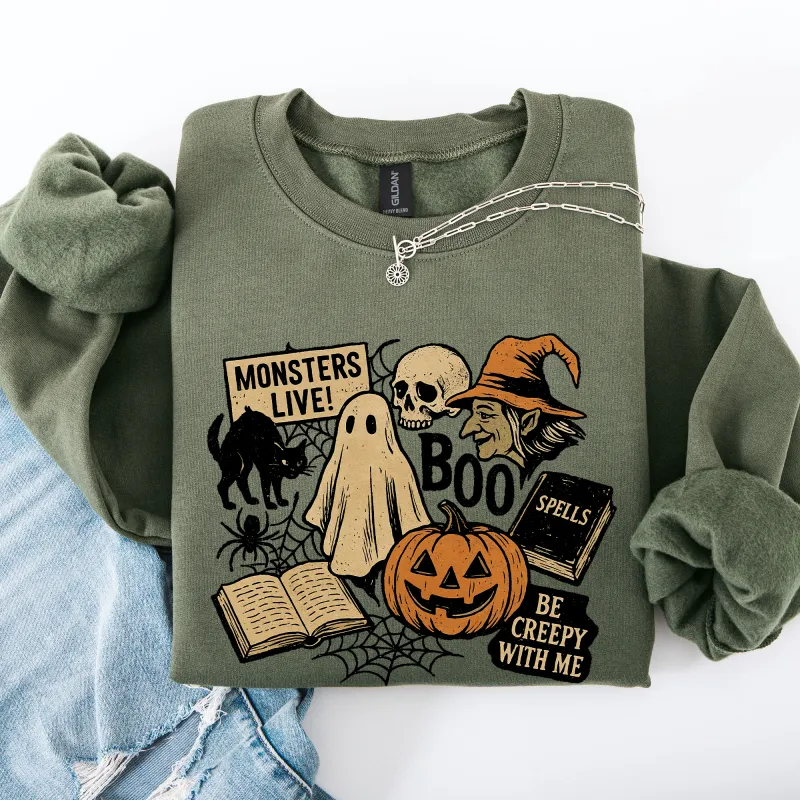 Retro Halloween, Monsters, Witch, Creepy Sweatshirt sold by Refinery Number One