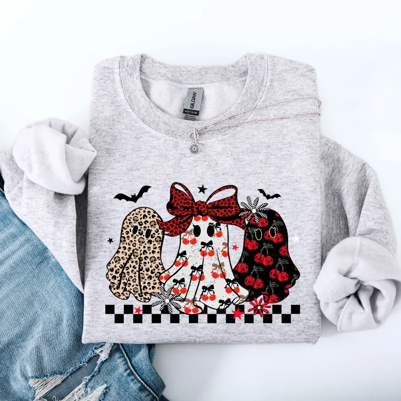 Retro Halloween Ghosts, Checkered, Pattern Sweatshirt sold by Refinery Number One