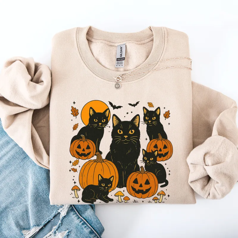 Retro Black Cats, Pumpkins, Halloween, Spooky Sweatshirt sold by Refinery Number One