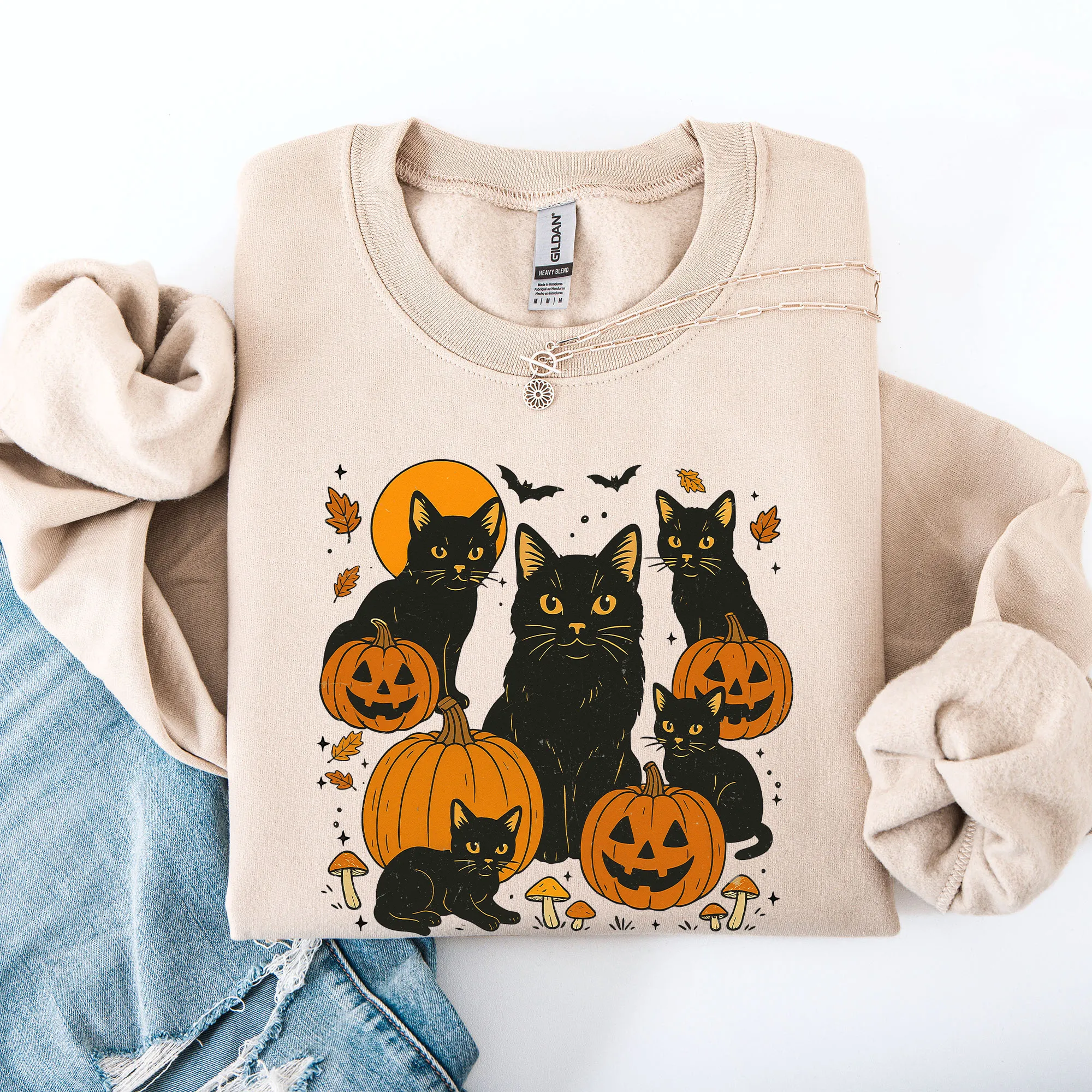 Retro Black Cats, Pumpkins, Halloween, Spooky Sweatshirt sold by Refinery Number One