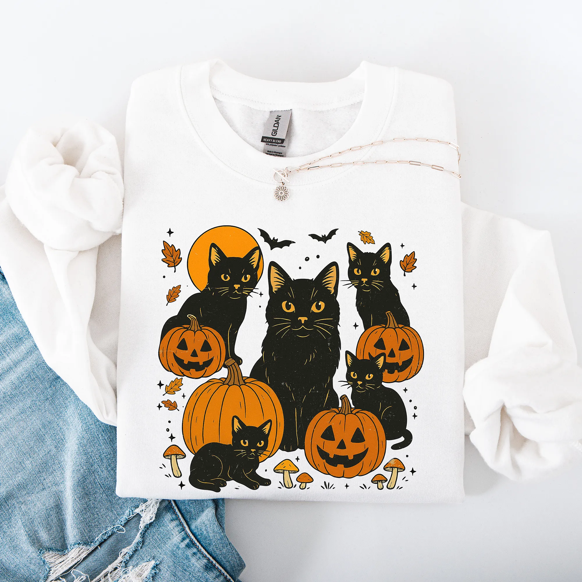 Retro Black Cats, Pumpkins, Halloween, Spooky Sweatshirt sold by Refinery Number One product image thumbnail 5