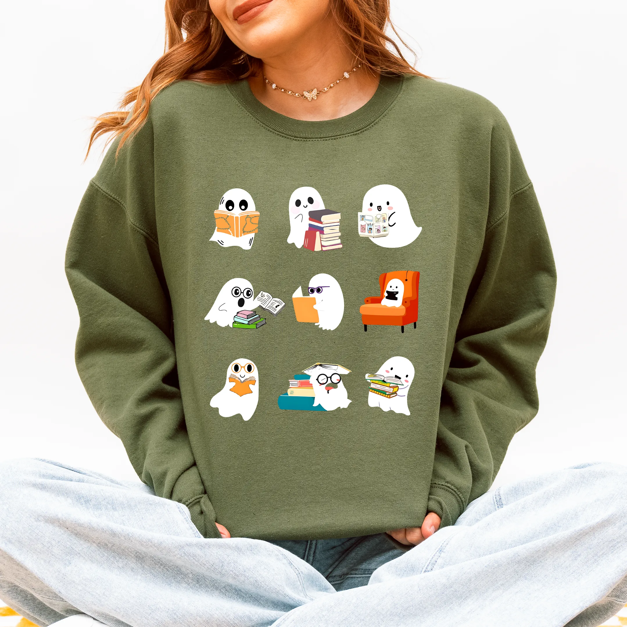 Reading Ghosts, Halloween, Library, Books Sweatshirt sold by Refinery Number One product image thumbnail 3