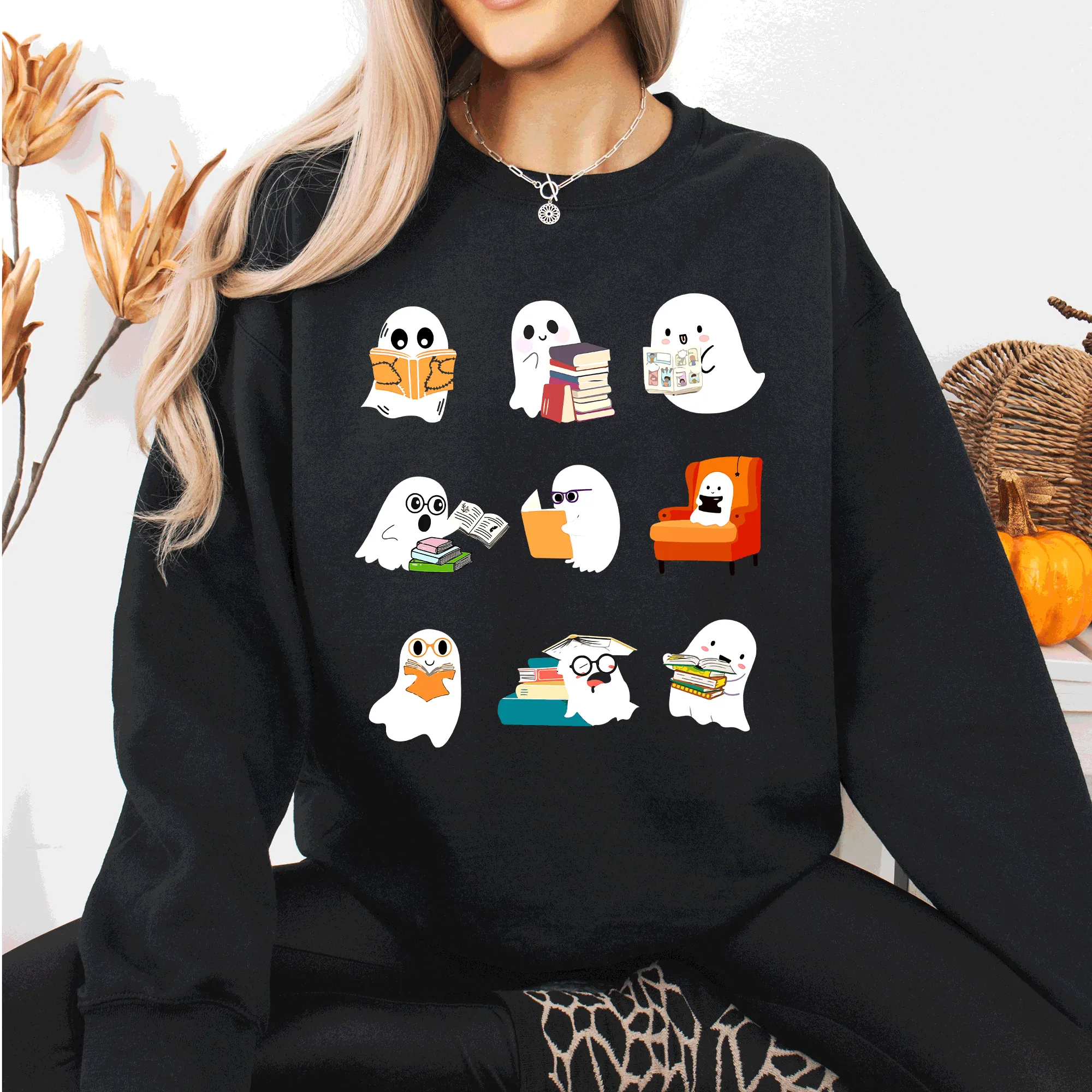 Reading Ghosts, Halloween, Library, Books Sweatshirt sold by Refinery Number One product image thumbnail 4