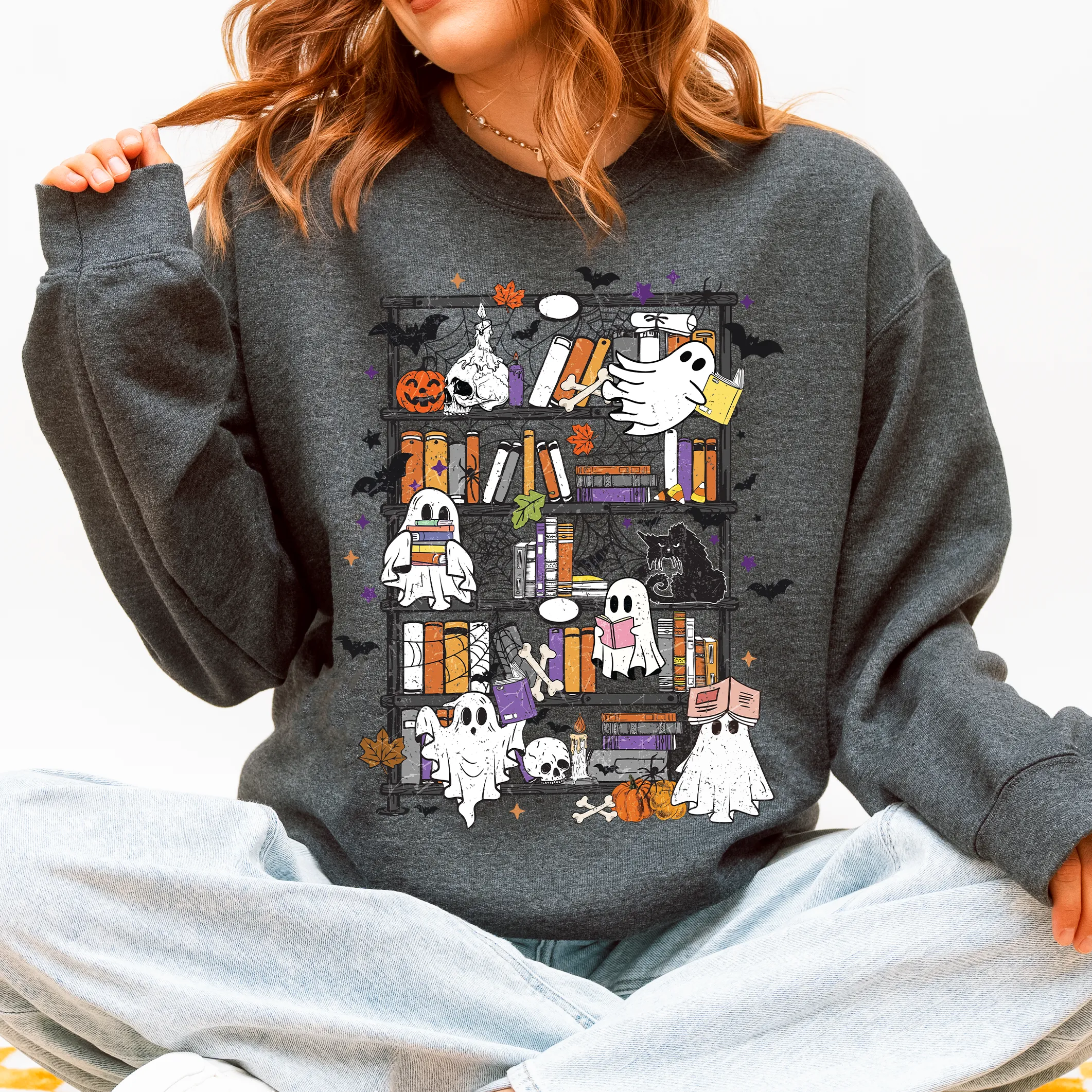 Reading Ghosts, Bookish, Library, Spooky, Halloween, Booktok, Trending Graphic Sweatshirt sold by Refinery Number One product image thumbnail 4
