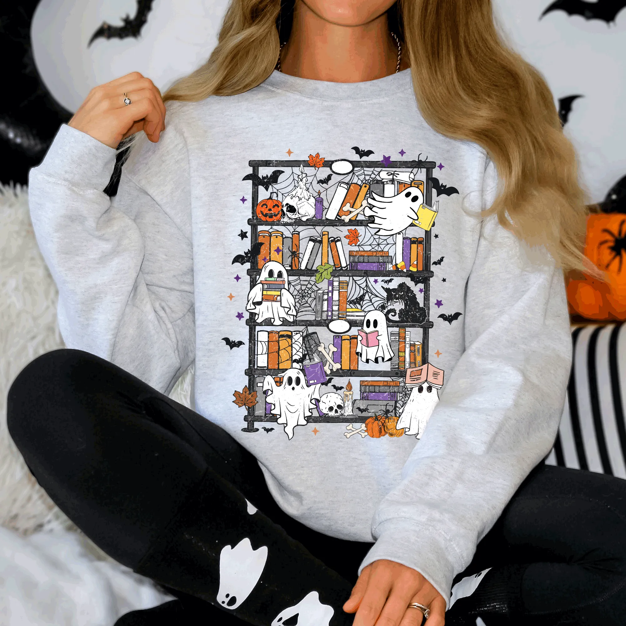 Reading Ghosts, Bookish, Library, Spooky, Halloween, Booktok, Trending Graphic Sweatshirt sold by Refinery Number One