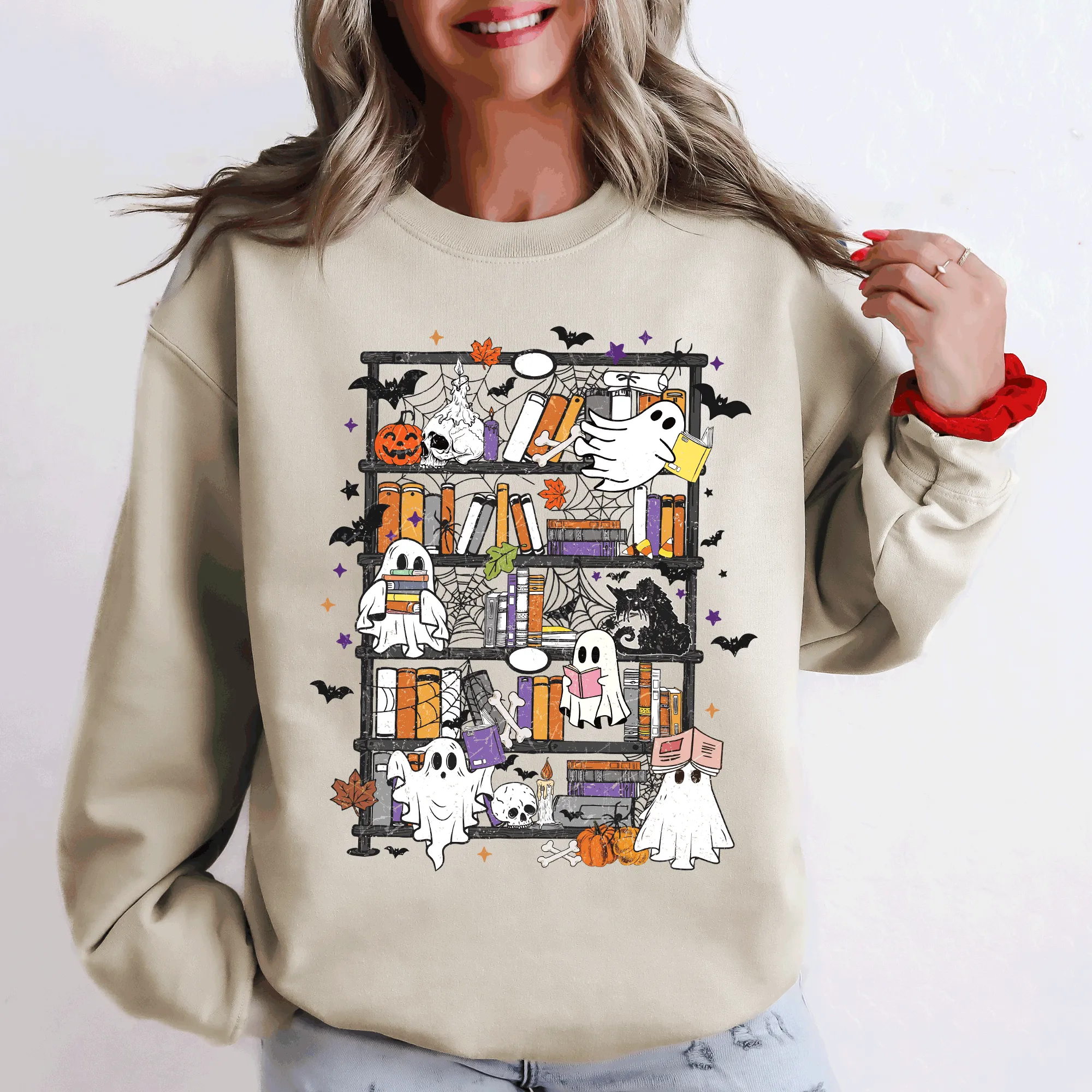 Reading Ghosts, Bookish, Library, Spooky, Halloween, Booktok, Trending Graphic Sweatshirt sold by Refinery Number One product image thumbnail 3