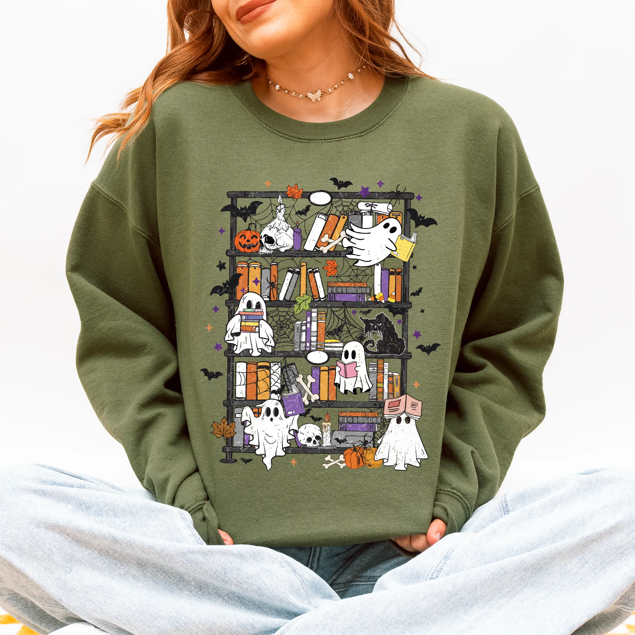 Reading Ghosts, Bookish, Library, Spooky, Halloween, Booktok, Trending Graphic Sweatshirt sold by Refinery Number One product image thumbnail 2