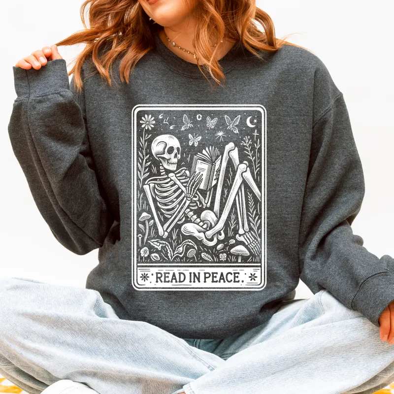 Read In Peace, Halloween, Skeleton, Tarot, Books, Library Sweatshirt sold by Refinery Number One