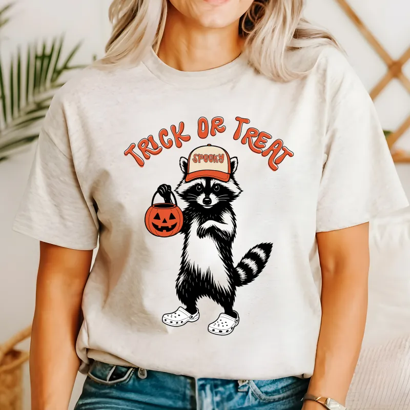 Trick or Treat, Feral Raccoon, Funny, Spooky, Halloween, Trending Graphic Tee, Tshirt sold by Refinery Number One