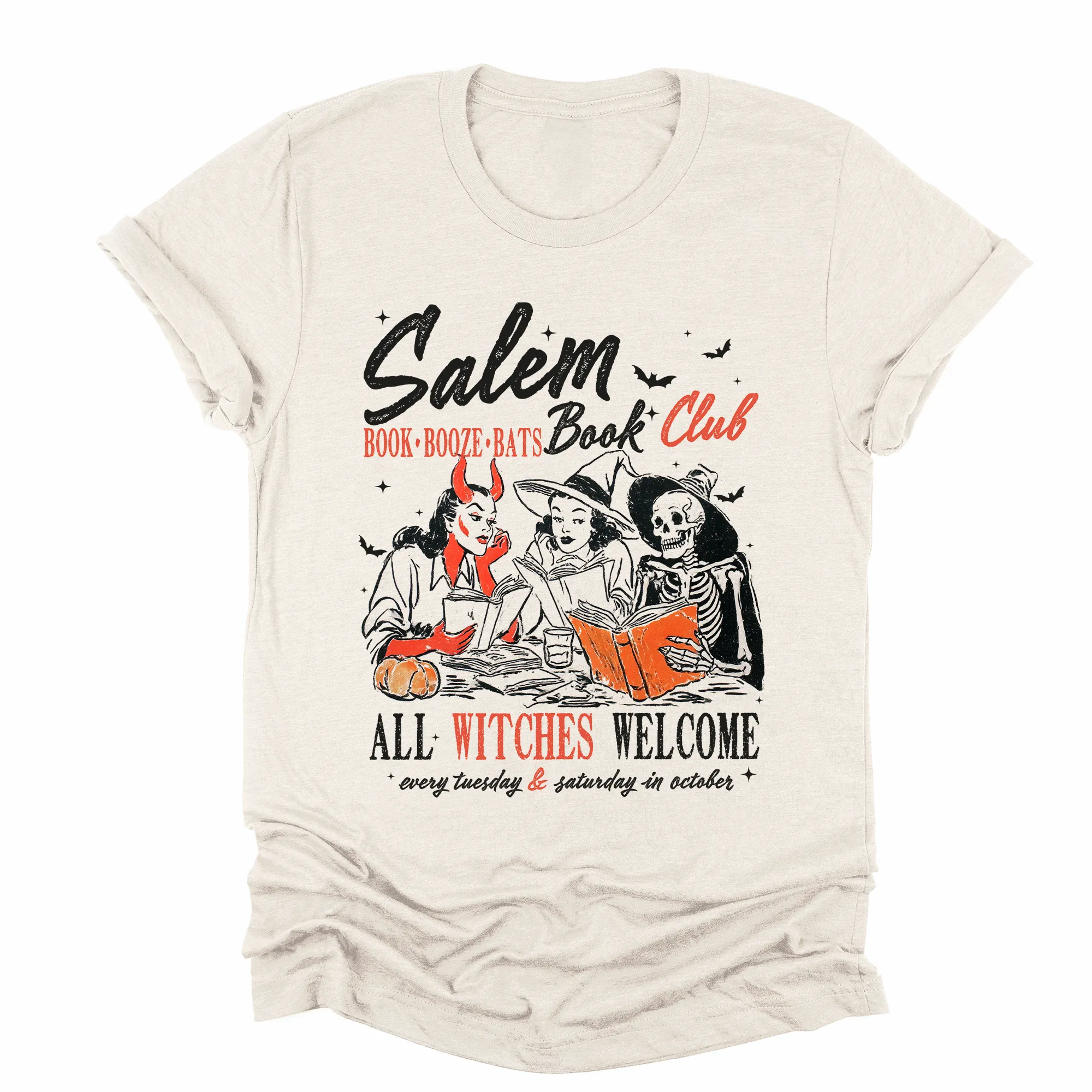 Salem Book Club All Witches Welcome Bookish Halloween Cozy Night In Reading Graphic Tee sold by Refinery Number One product image thumbnail 4