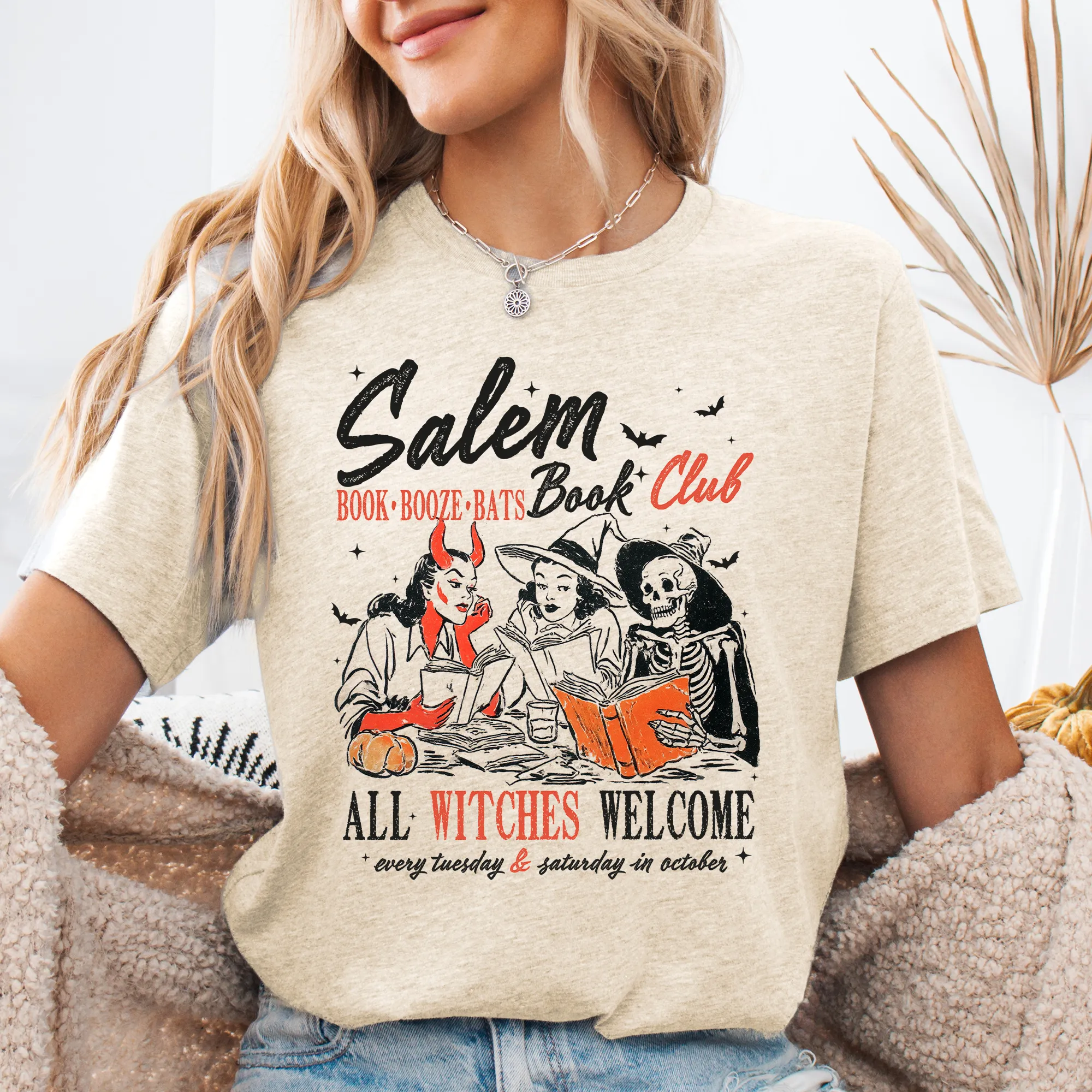 Salem Book Club All Witches Welcome Bookish Halloween Cozy Night In Reading Graphic Tee sold by Refinery Number One