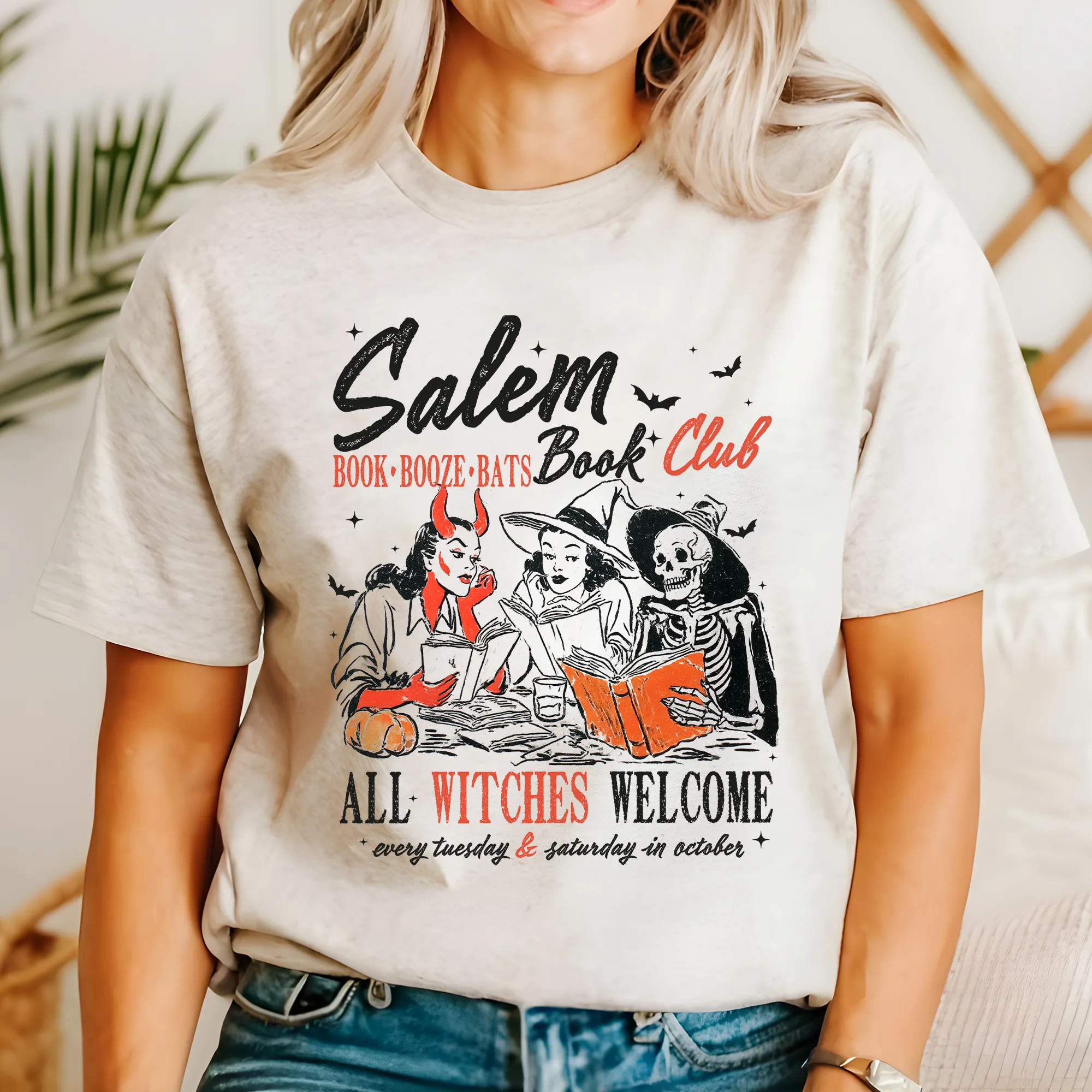 Salem Book Club All Witches Welcome Bookish Halloween Cozy Night In Reading Graphic Tee sold by Refinery Number One product image thumbnail 2