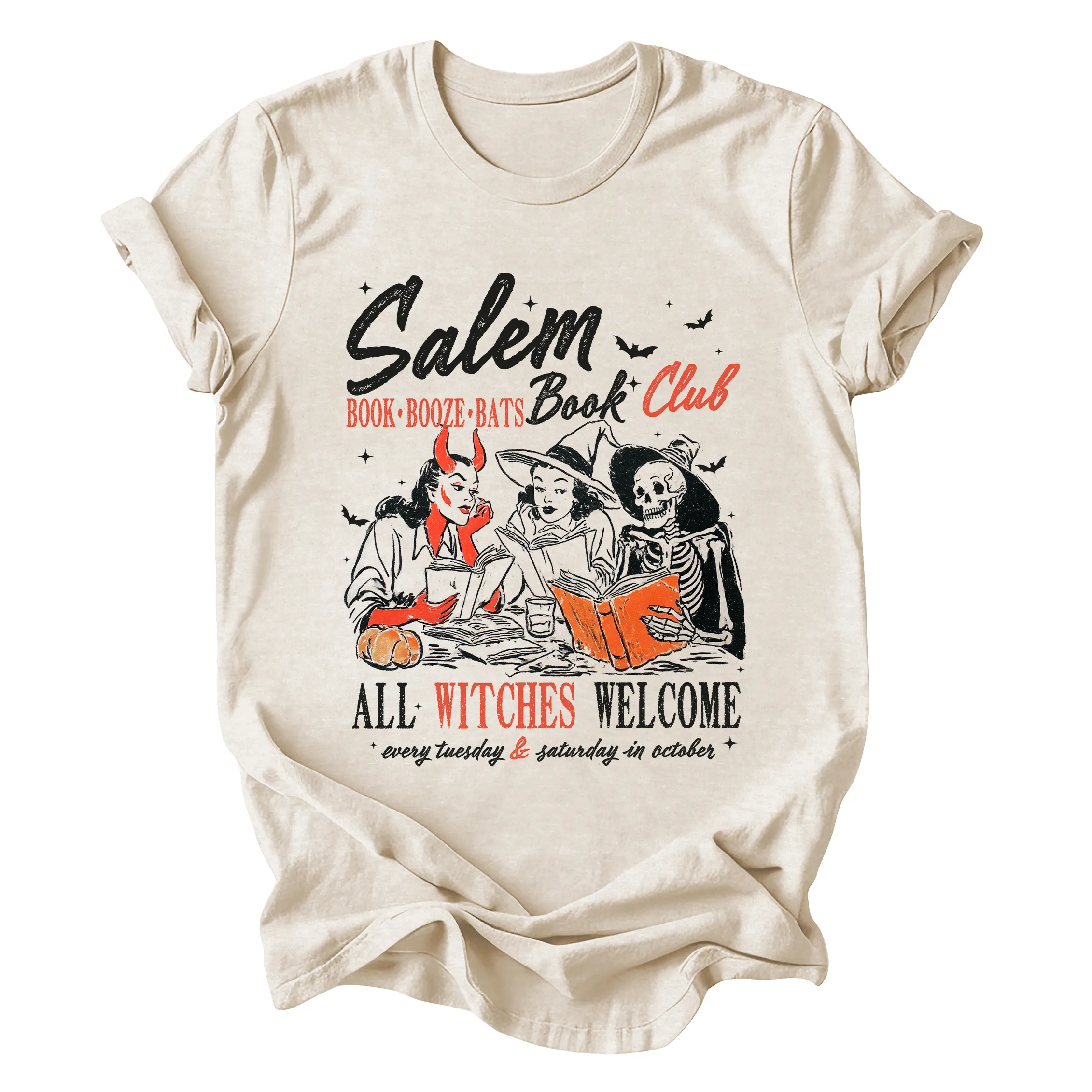 Salem Book Club All Witches Welcome Bookish Halloween Cozy Night In Reading Graphic Tee sold by Refinery Number One product image thumbnail 3