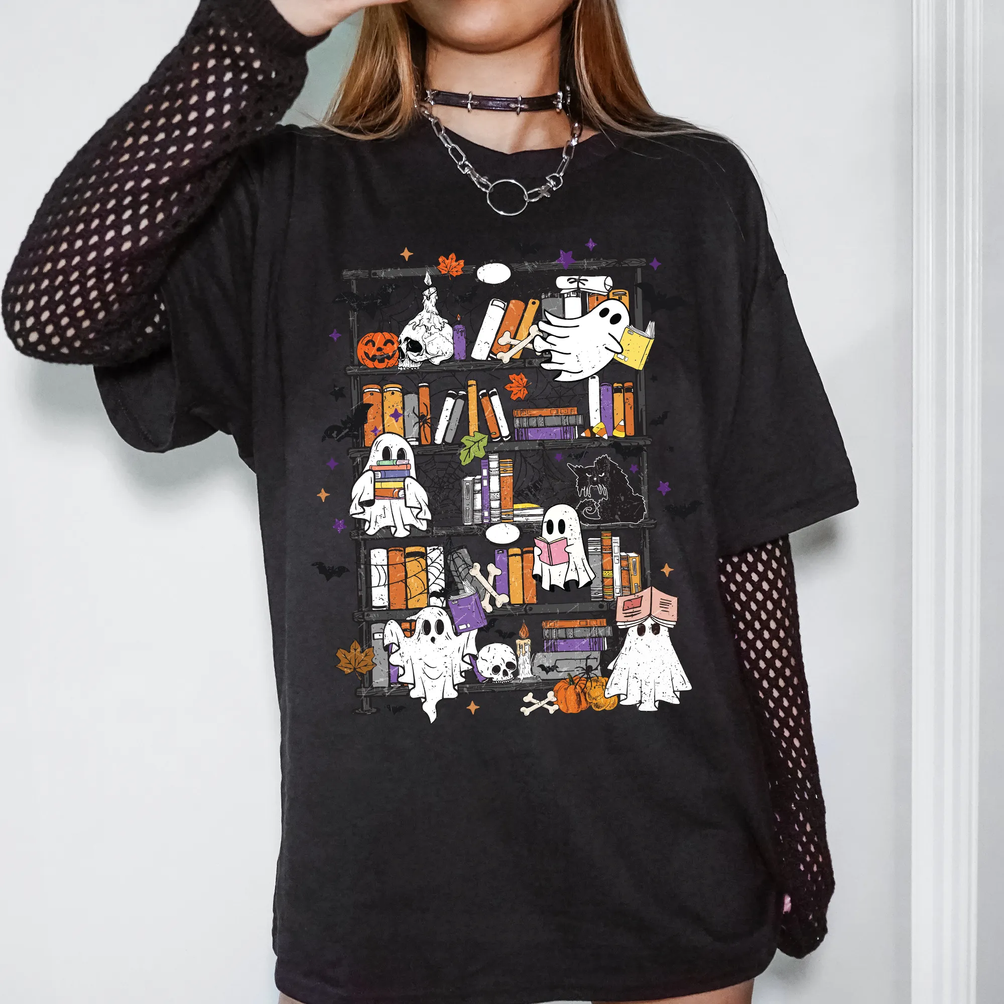 Reading Ghosts Bookish Library Spooky Halloween Classic Edition Book Lover Graphic Tee sold by Refinery Number One product image thumbnail 2