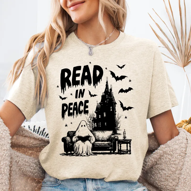 Read In Peace, Ghost, Haunted, Halloween, Spooky, Bookish, Library, Booktok, Trending Graphic Tee, Tshirt sold by Refinery Number One