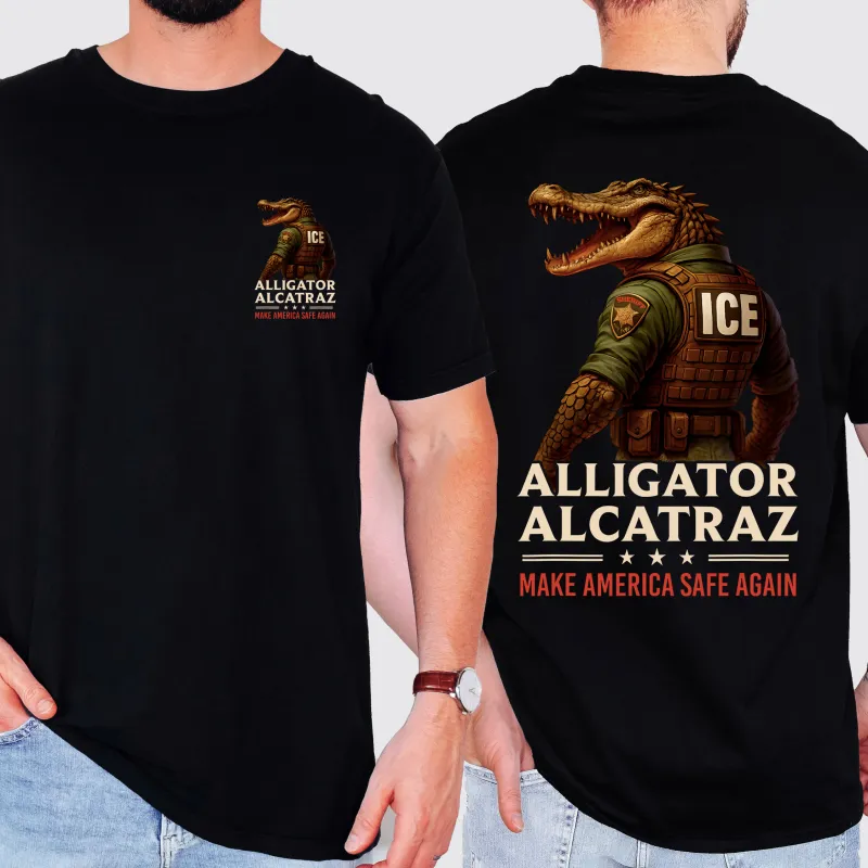 Alligator Alcratraz, ICE, Florida Everglades, Front and Back, Funny Retro T-Shirt MAGA Men's Shirt sold by Refinery Number One
