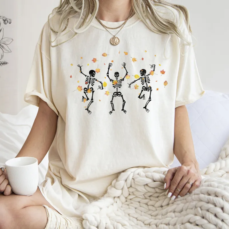 Dancing Skeletons And Leaves Retro Halloween Comfort Colors Tshirt sold by Refinery Number One