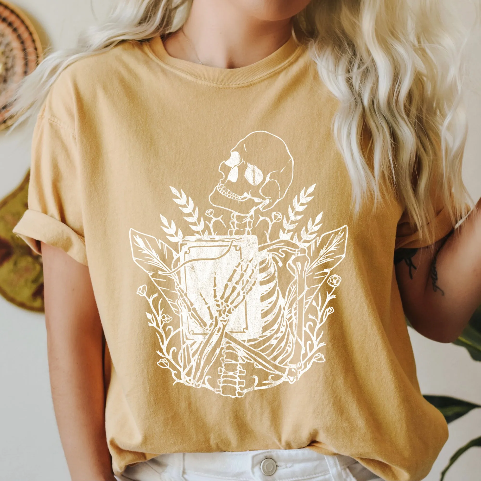 Skeleton And The Book Retro Halloween Vintage Inspired Illustration Comfort Colors Tee sold by Refinery Number One product image thumbnail 3